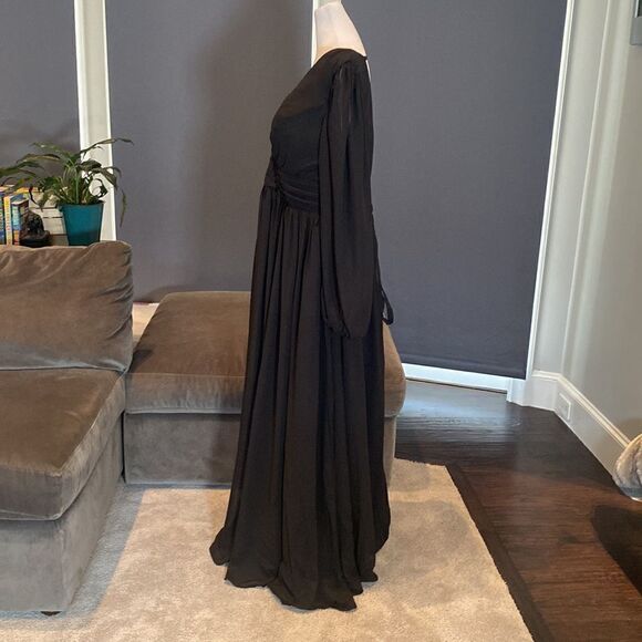 Women’s Black Full Length Chiffon V-Neck Corset Back Dress Leg Split Size 12 - Picture 4 of 14